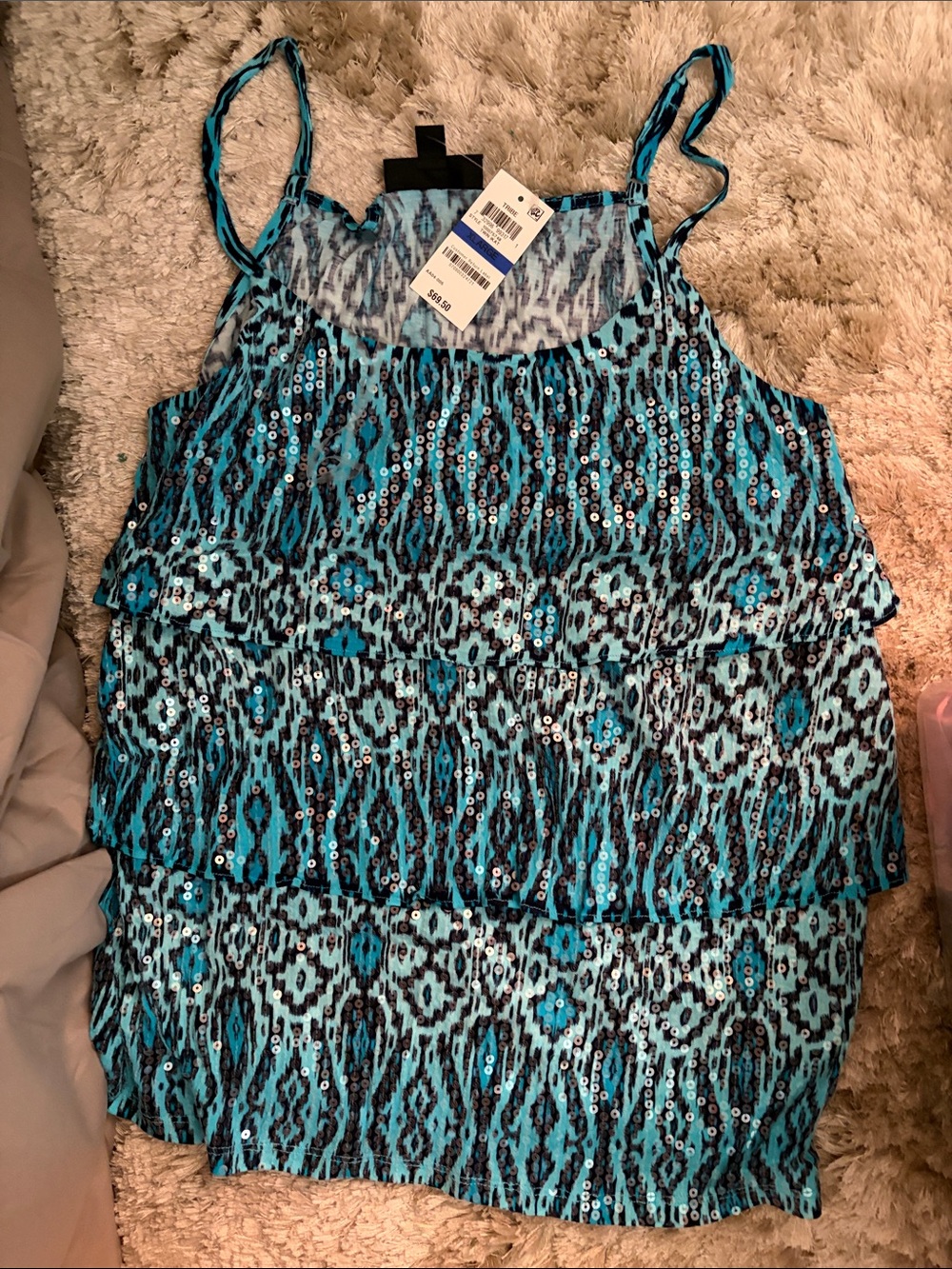 INC International Concepts Aqua Blue Sequined Tiered Cami